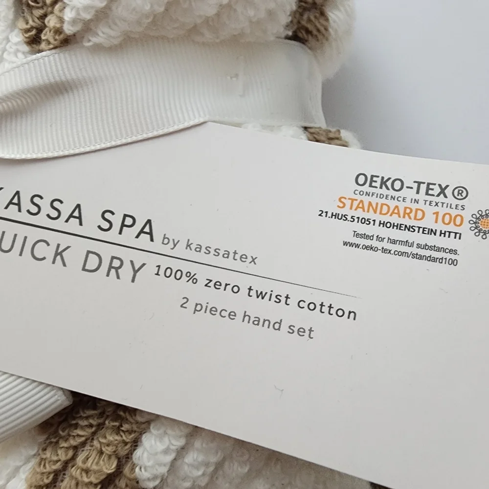 Kassa Spa Quick Dry Set of 2 Cotton Bathroom Striped Hand Towel Brown White